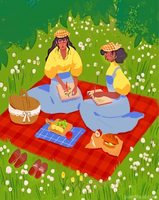 Best Friends Enjoying Their Picnic Painting By Numbers Kits