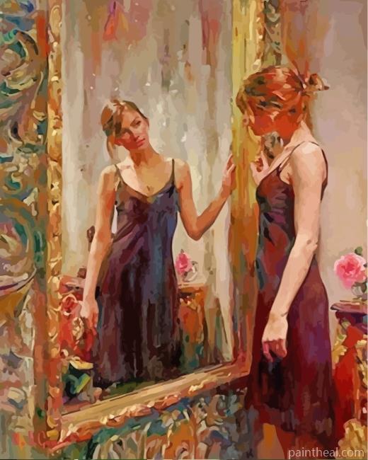 Girl Looking To Mirror Painting By Numbers Kits
