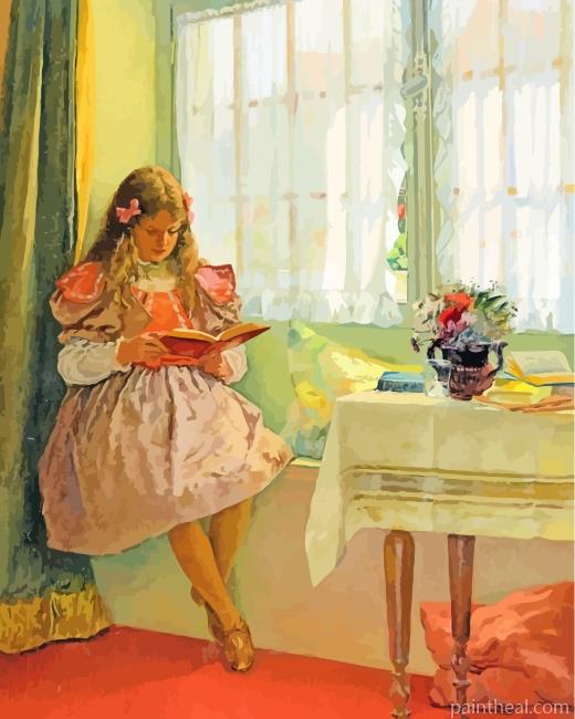 Young Girl Reading By Window Painting By Numbers Kits