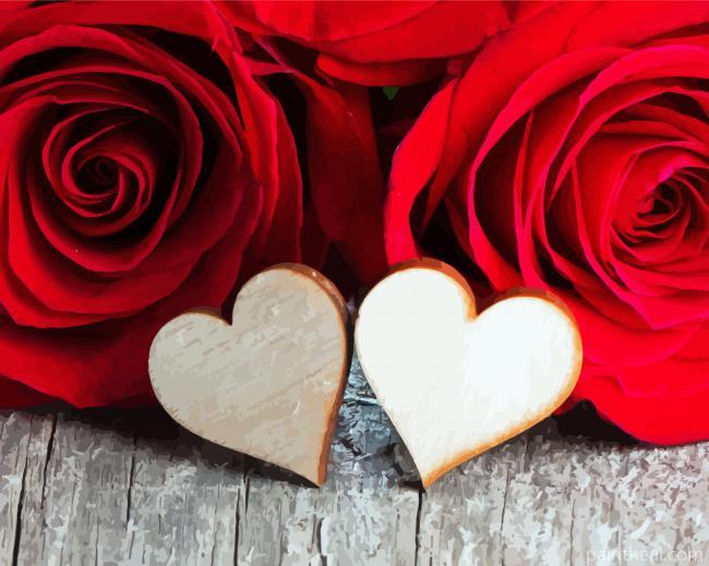 Red Flower Love Hearts Painting By Numbers Kits