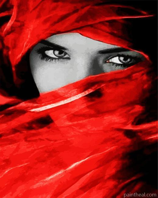 Arabic Woman With Red Scarf Painting By Numbers Kits