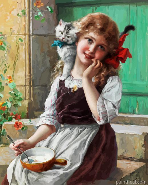 Blonde Little Girl and Kitten Painting By Numbers Kits