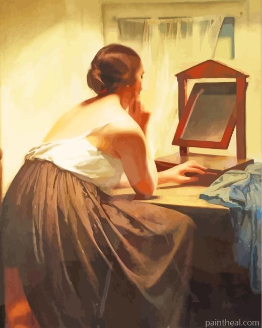Young Woman At Mirror Painting By Numbers Kits