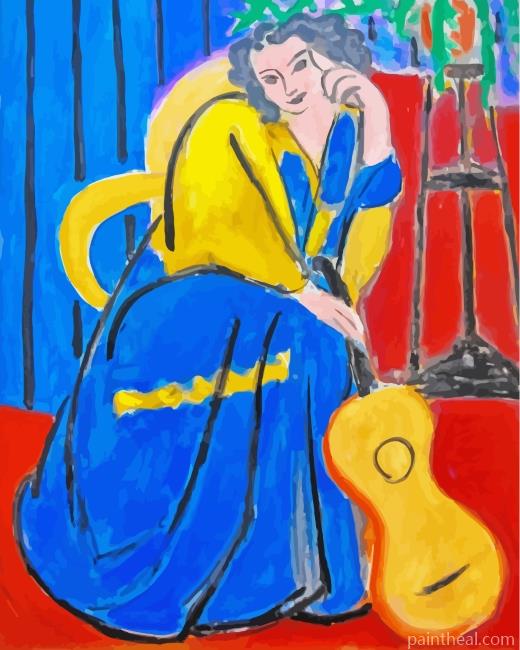 Girl in Yellow and Blue with Guitar Painting By Numbers Kits