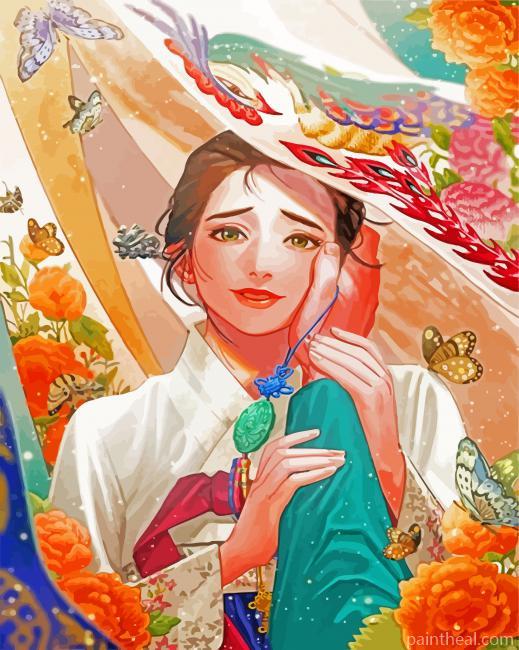 Beautiful Lady Wearing Hanbok Painting By Numbers Kits