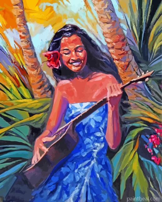 Hawaiian Lady Playing Guitar Painting By Numbers Kits