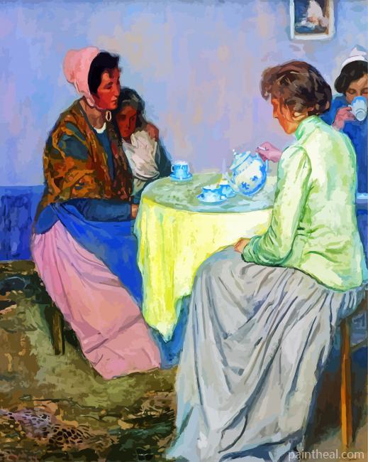 Dutch Women Drinking Coffee Painting By Numbers Kits
