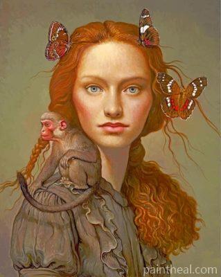 Girl Butterflies Monkey Painting By Numbers Kits