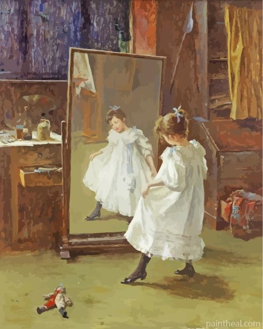 Little Girl Looking To Mirror Painting By Numbers Kits