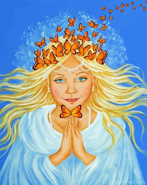 Angel With Orange Butterflies Painting By Numbers Kits