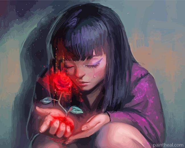 Sad Girl With Red Rose Painting By Numbers Kits