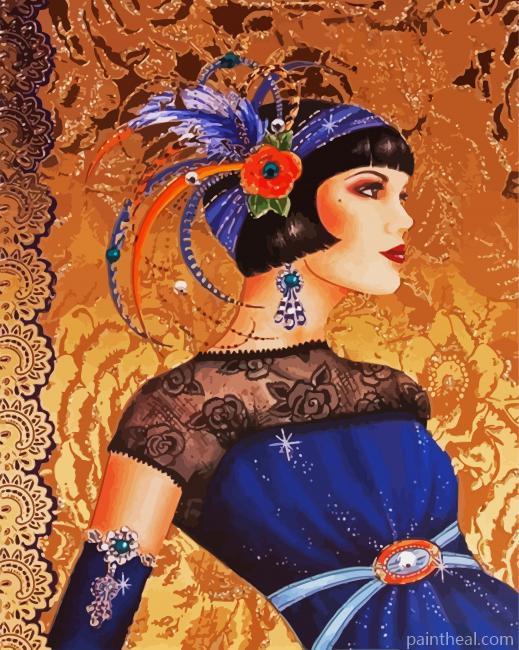 Deco Lady Wearing Blue Painting By Numbers Kits