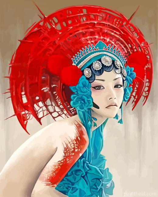 Asian Woman Wearing A Headdress Painting By Numbers Kits