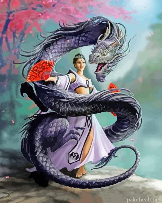 Aesthetic Woman And Dragon Painting By Numbers Kits