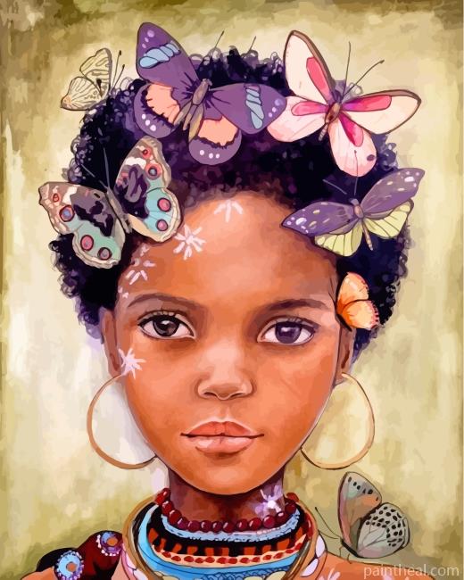 African Girl And Butterflies Painting By Numbers Kits