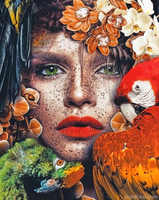 Ginger Woman And Parrot Painting By Numbers Kits