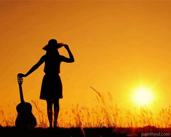 Lady And Guitar Sunset Painting By Numbers Kits