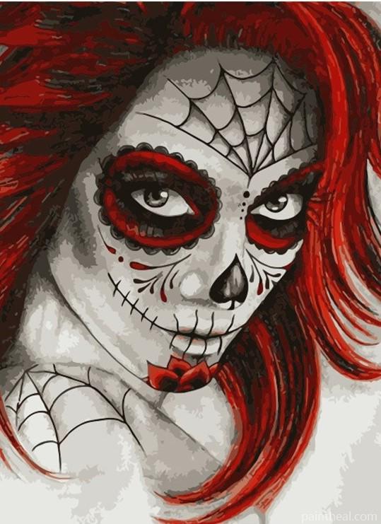 Skull Woman Red Hair Painting By Numbers Kits
