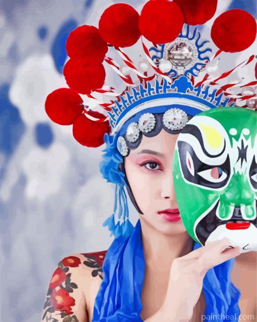 Asian Lady Wearing A Headdress Painting By Numbers Kits