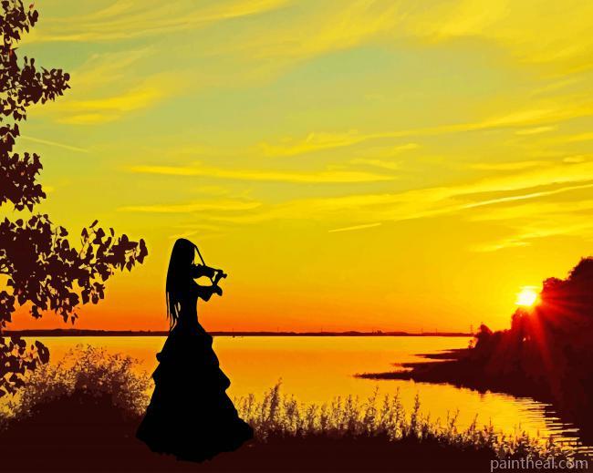 Violinist Woman Silhouette Painting By Numbers Kits