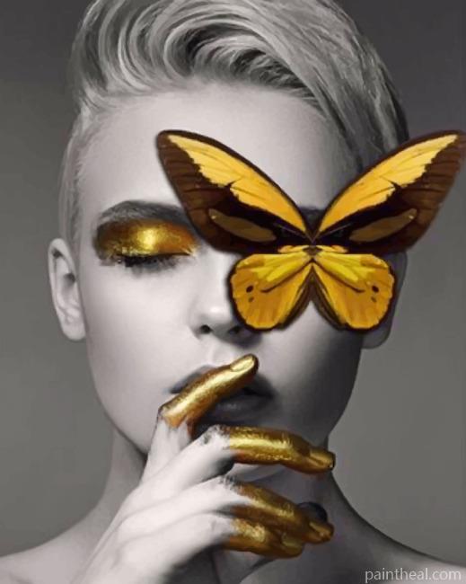 Golden Butterfly Girl Painting By Numbers Kits