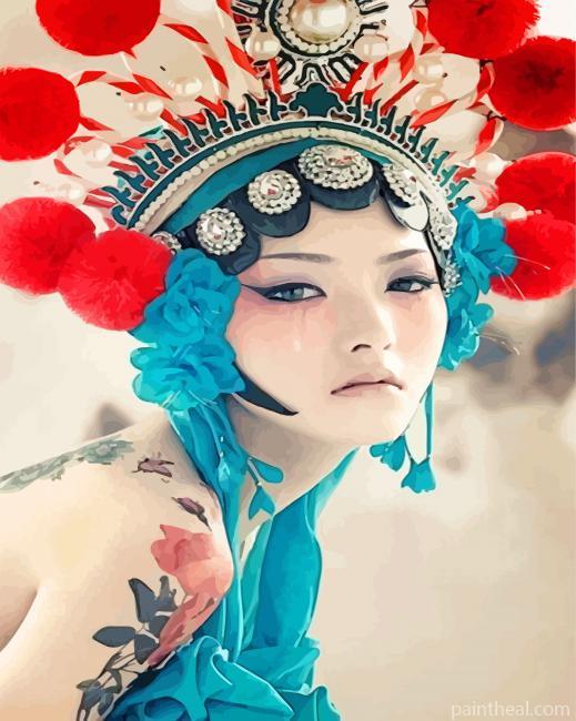 Asian Lady With Headdress Painting By Numbers Kits