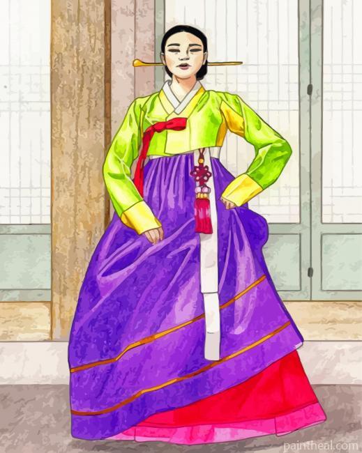 Asian Woman With Hanbok Painting By Numbers Kits