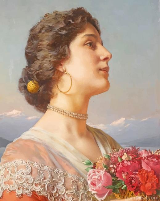 Classic Woman Holding Flowers Painting By Numbers Kits