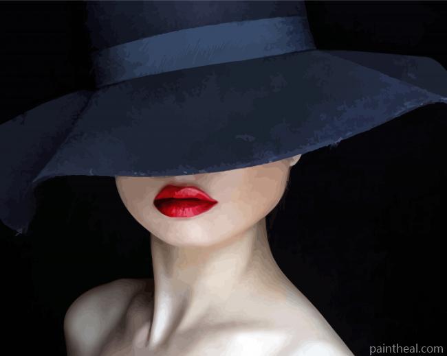 Lady In Black Hat With Bright Lipstick Painting By Numbers Kits