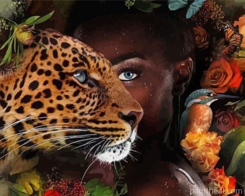 Black African Woman And Leopard Painting By Numbers Kits