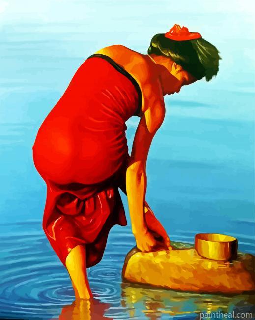 Burmese Bathing Woman Painting By Numbers Kits