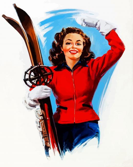 Vintage Ski Girl Painting By Numbers Kits