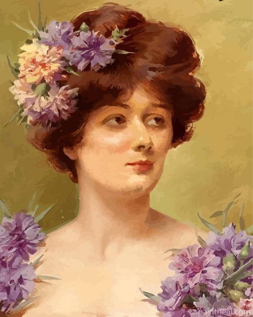 Woman With Purple Flowers Painting By Numbers Kits
