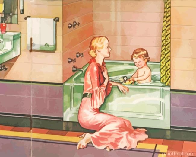Mother And Son In Bath Painting By Numbers Kits