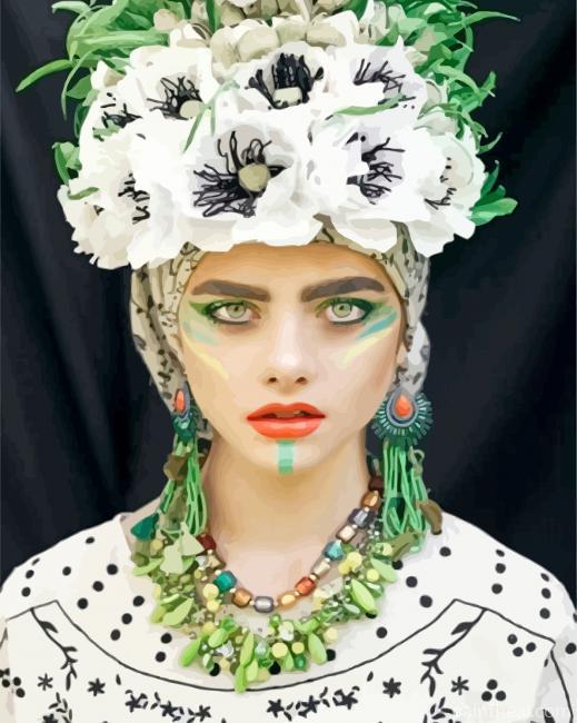 Woman With Floral Headdress Painting By Numbers Kits