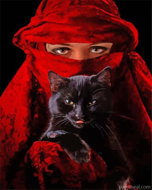 Aesthetic Arab Woman And Black Cat Painting By Numbers Kits