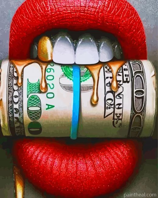 Red Lips And Money Painting By Numbers Kits