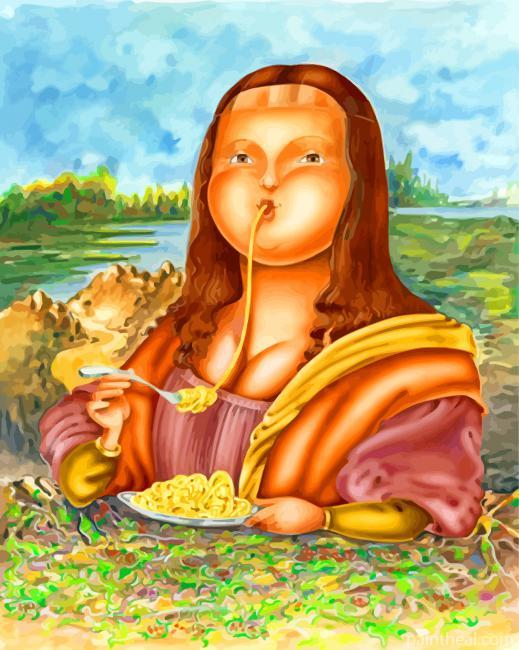 Fat Mona Lisa Eating Pasta Painting By Numbers Kits