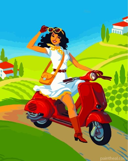 Woman Riding Motorcycle Painting By Numbers Kits