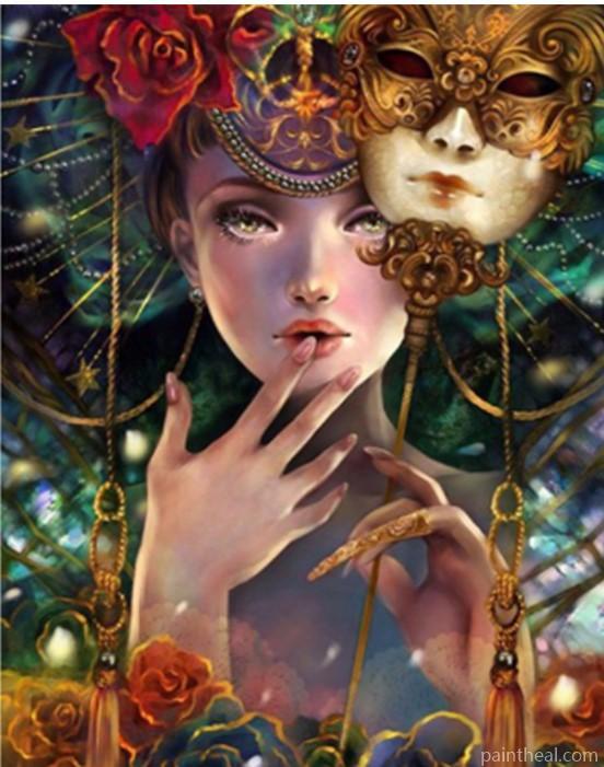Girl In Masquerade Mask Painting By Numbers Kits