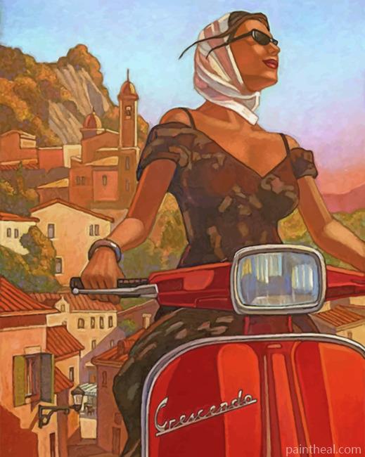 Vintage Girl On Vespa Painting By Numbers Kits