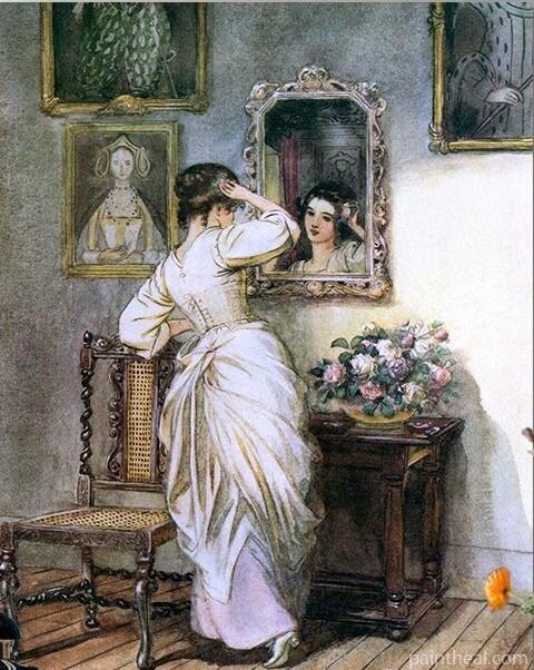 Girl Looking To The Mirror Painting By Numbers Kits