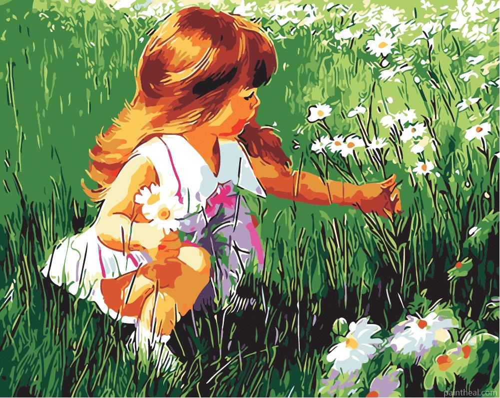 Little Girl Picking Flowers Painting By Numbers Kits