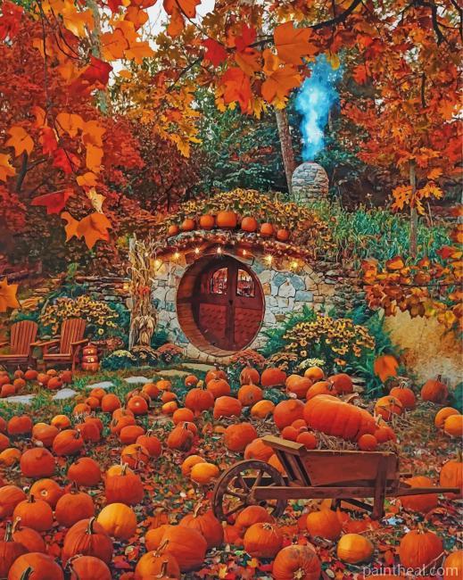 Hobbit Hole And Pumpkins Painting By Numbers Kits