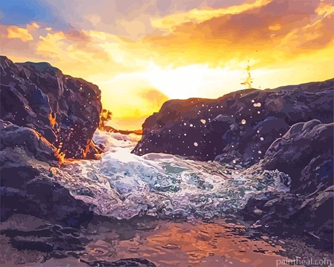 River Between Rocks Painting By Numbers Kits