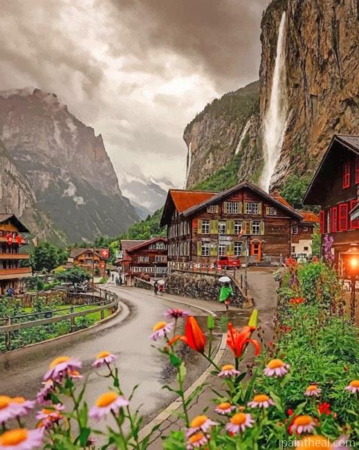 Staubbach Waterfall Switzerland Painting By Numbers Kits