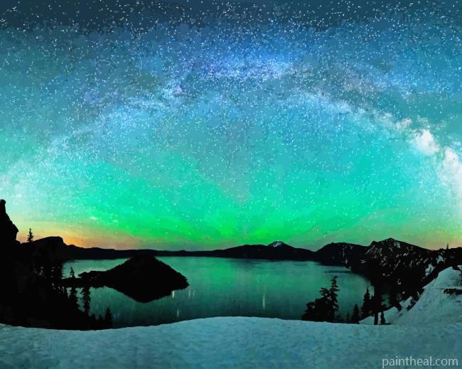 Northern Lights In Snowy Mountains Painting By Numbers Kits