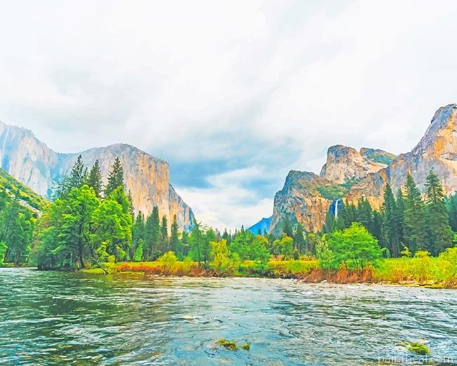 River Yosemite Valley California Painting By Numbers Kits