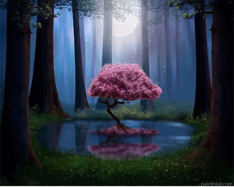 Forest Pink Tree Painting By Numbers Kits