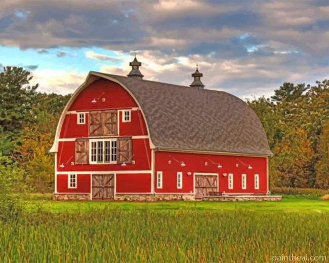 Charming Farmhouse And Red Barn Painting By Numbers Kits